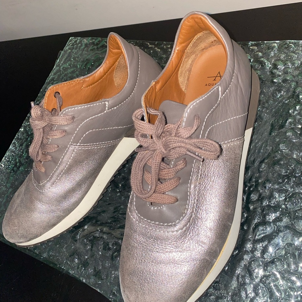 Aquatalia  Leather Bronze Beige Tan Sneakers Trainers size 9.5